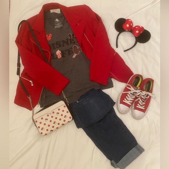 Chicos red lined knit moto style jacket - Picture 1 of 10